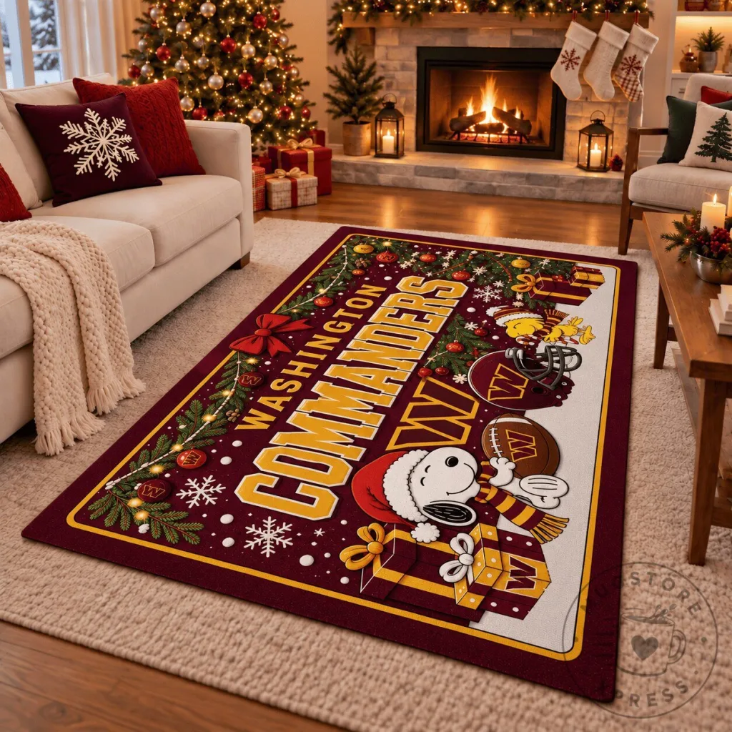 Washington Commanders Snoopy Christmas Holiday Area Rug Washington Commanders Snoopy Christmas Holiday Area Rug
