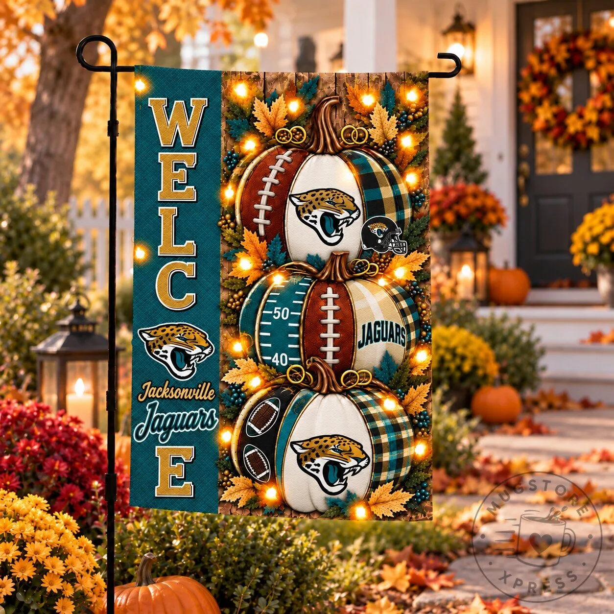 Jacksonville Jaguars Halloween Pumpkins Welcome Autumn Garden Flag