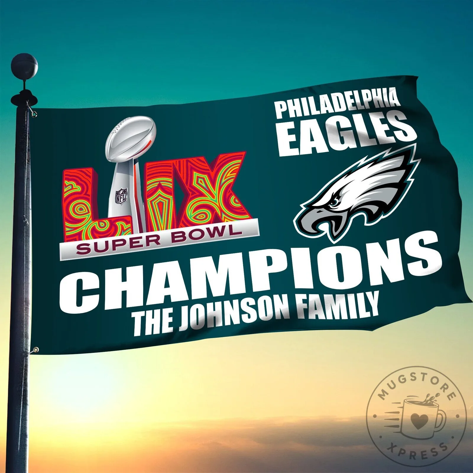 Philadelphia Eagles Super Bowl Champions Personalized Family Name Flag
