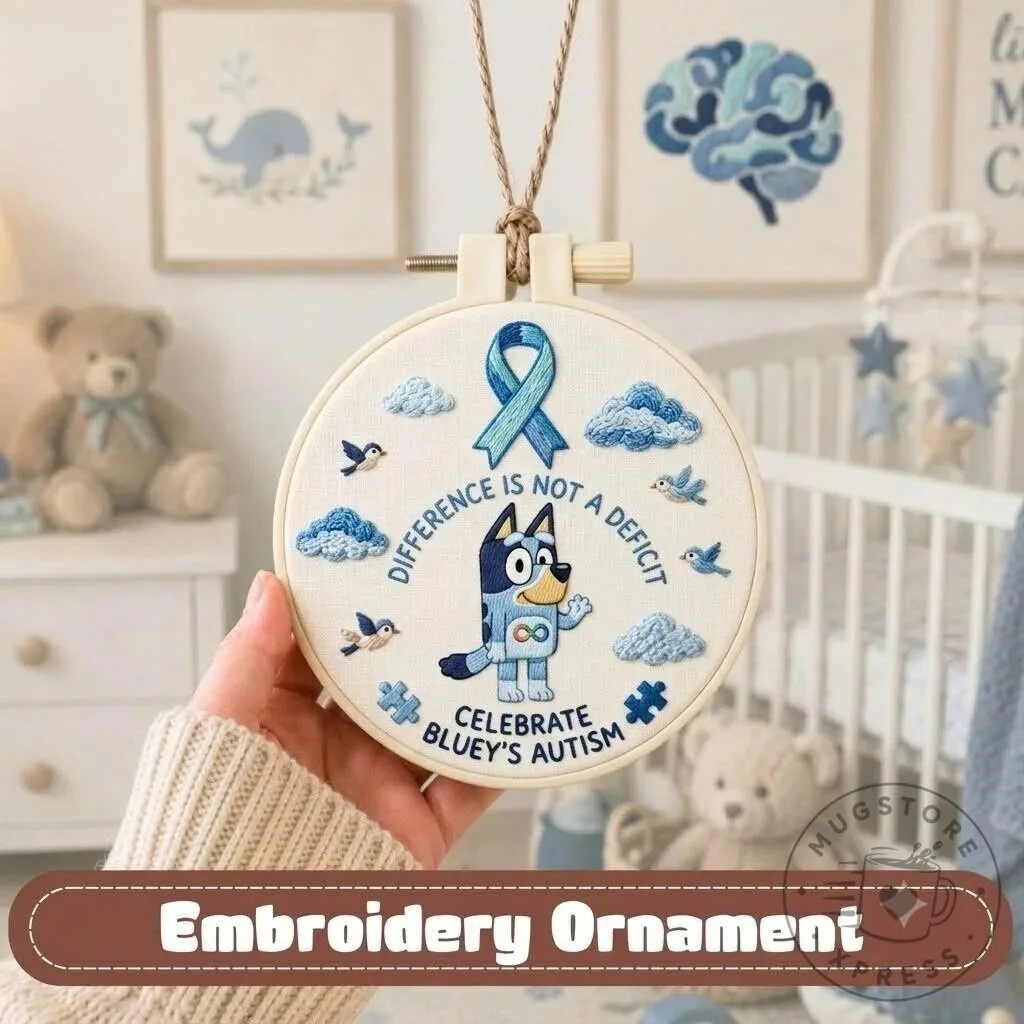 Bluey Autism Awareness Embroidered Hoop Wall Art Decoration