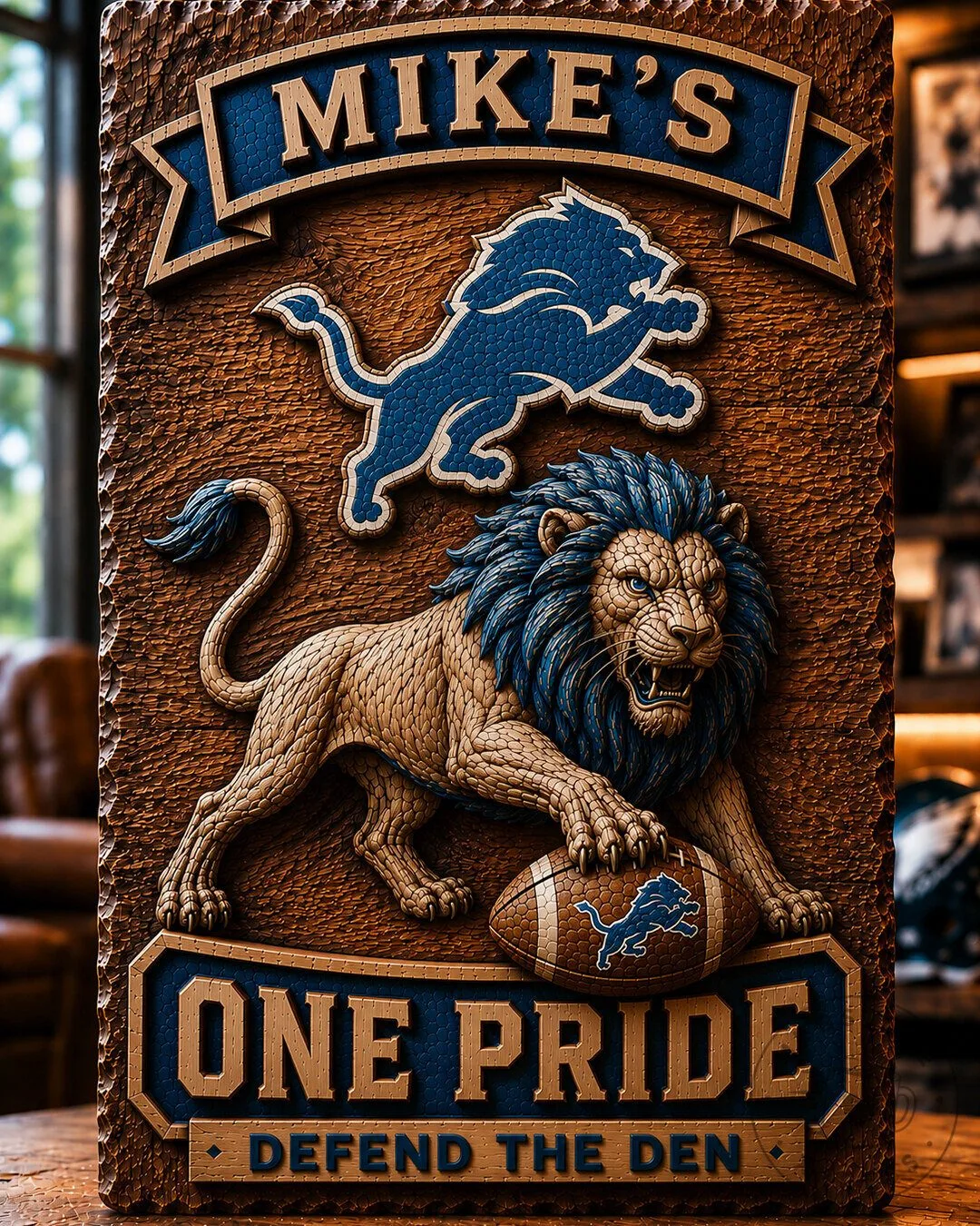 Detroit Lions Football Team Personalized Wooden Wall Art Plaque