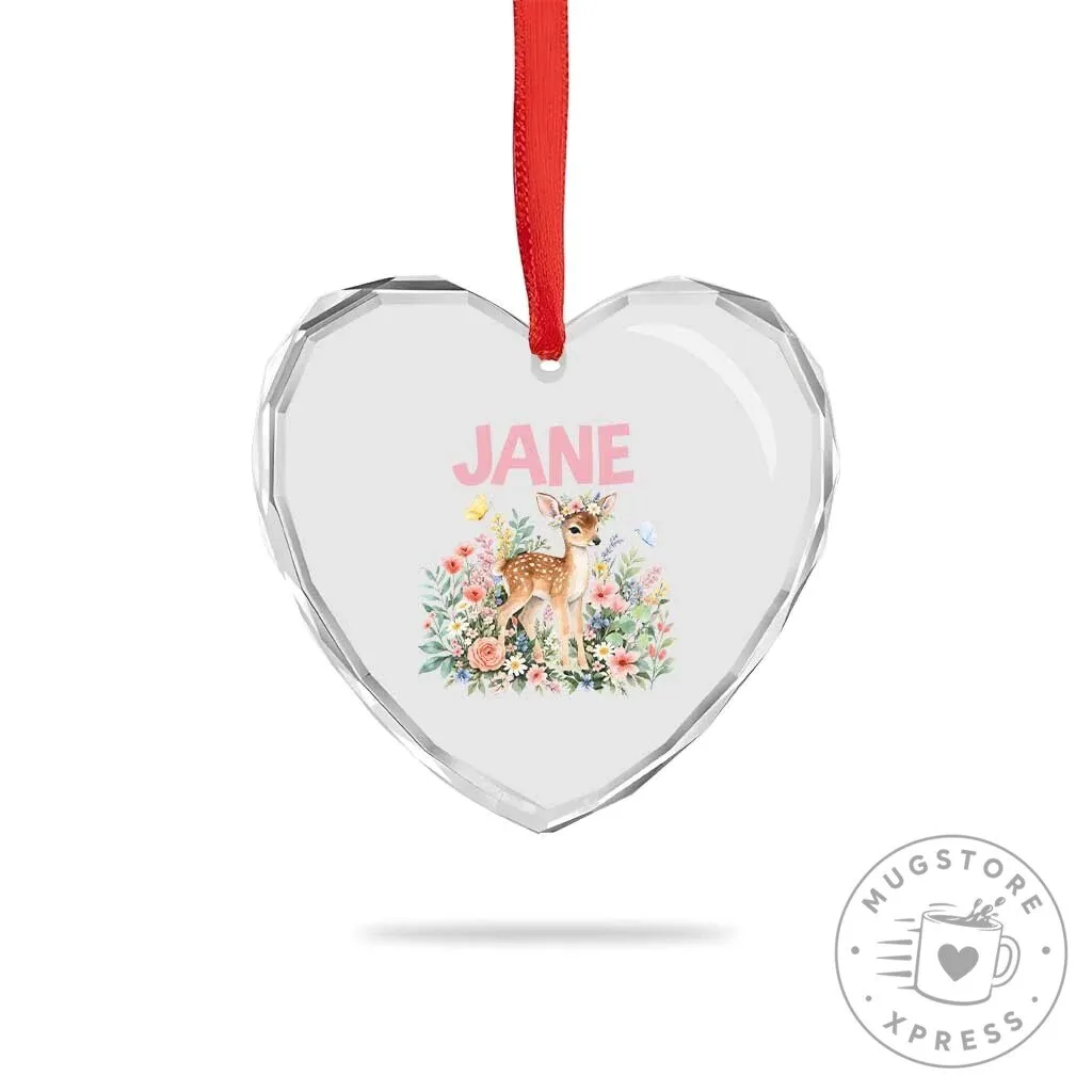 Personalized Jane Floral Deer Heart Crystal Glass Ornament Keepsake 10 Personalized Jane Floral Deer Heart Crystal Glass Ornament Keepsake
