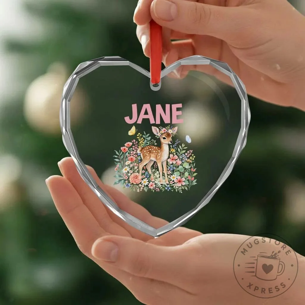 Personalized Jane Floral Deer Heart Crystal Glass Ornament Keepsake 11 Personalized Jane Floral Deer Heart Crystal Glass Ornament Keepsake