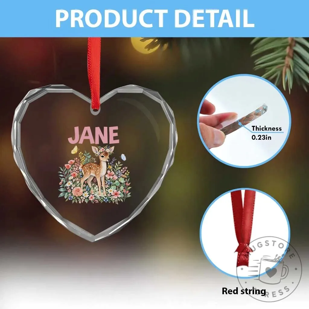 Personalized Jane Floral Deer Heart Crystal Glass Ornament Keepsake 13 Personalized Jane Floral Deer Heart Crystal Glass Ornament Keepsake
