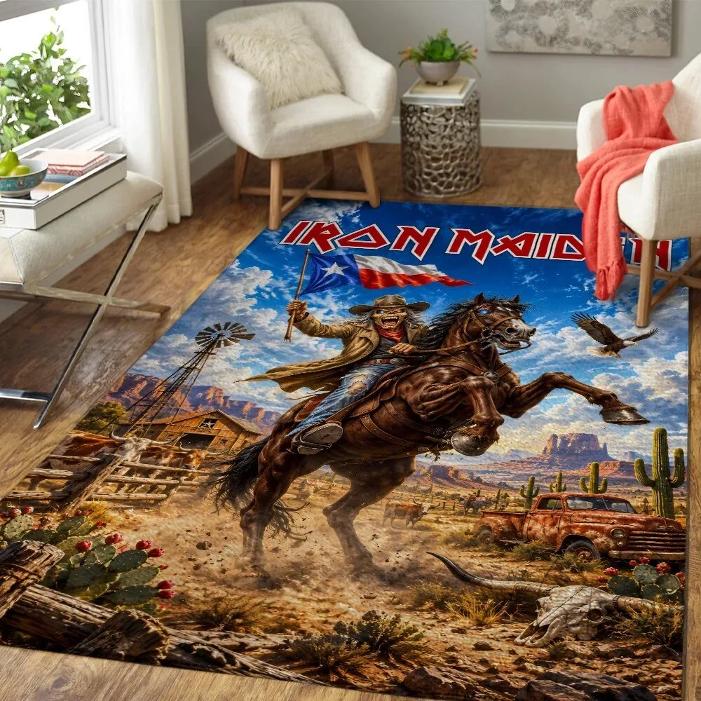 Iron Maiden Eddie The Trooper Western Desert Scene Area Rug