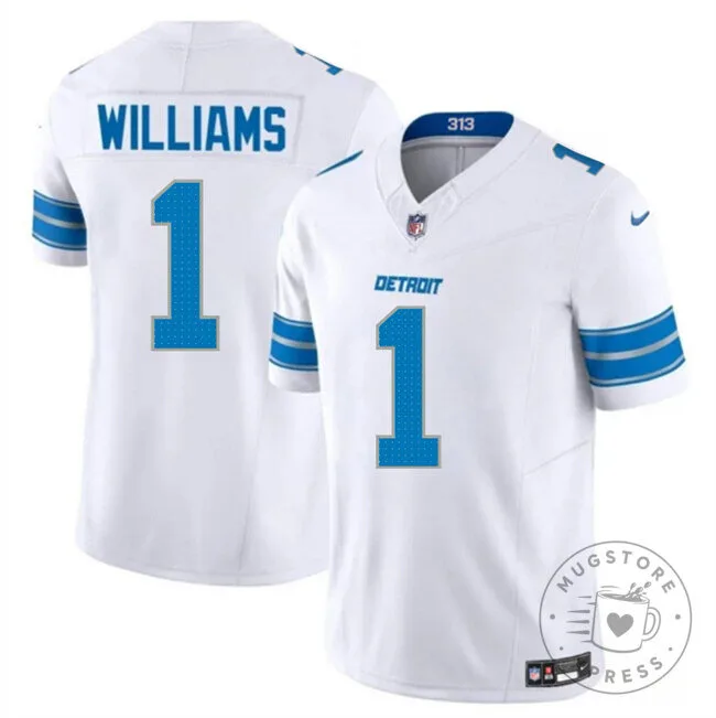 Jameson Williams Detroit Lions Number 1 White Football Jersey