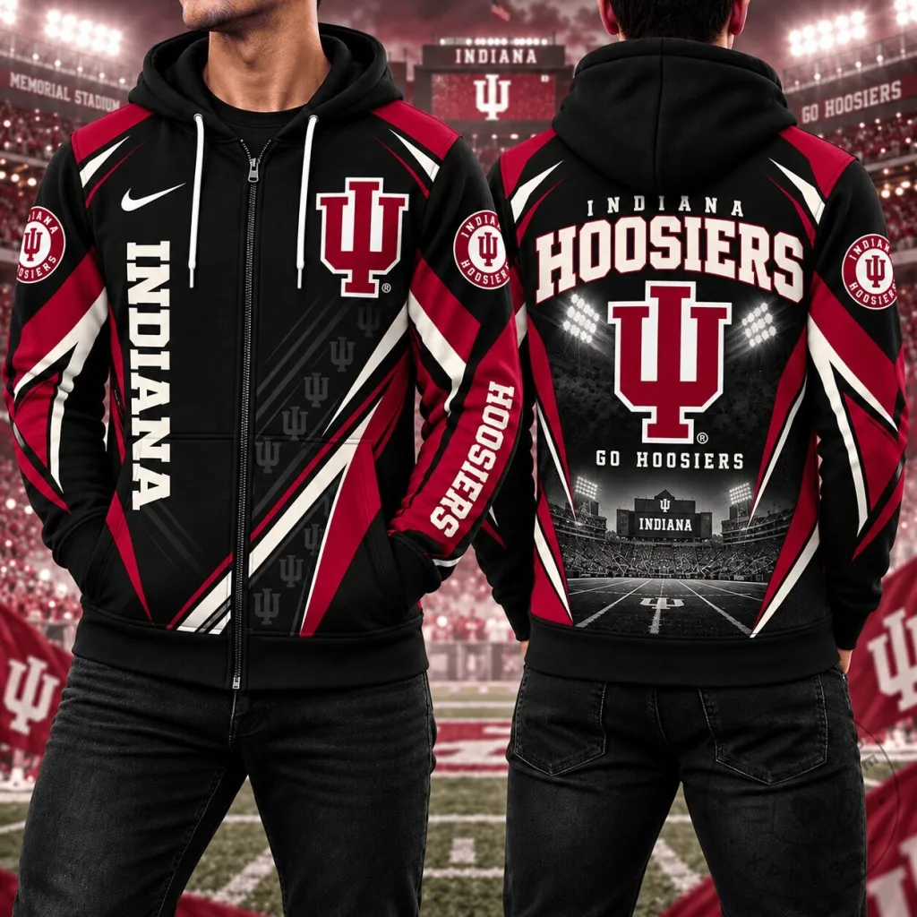 Indiana Hoosiers Football Team Stadium Design Full-Zip Hoodie for Men Indiana Hoosiers Football Team Stadium Design Full-Zip Hoodie for Men