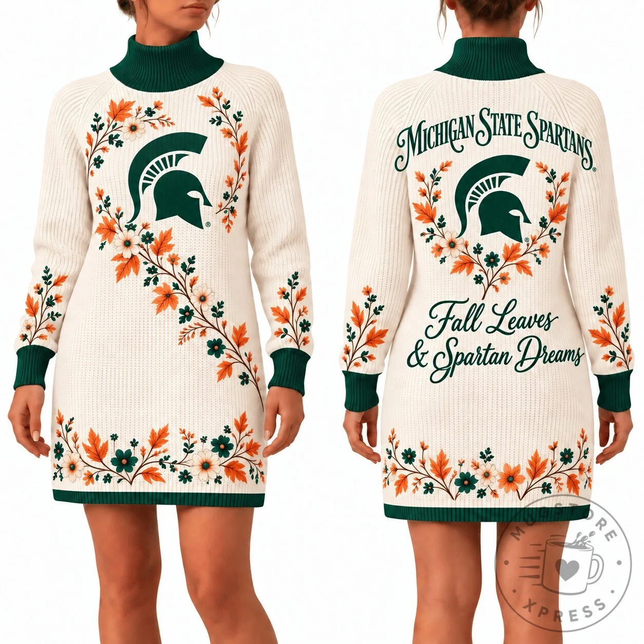 Michigan State Spartans Fall Leaves and Spartan Dreams Women's Sweater Dress