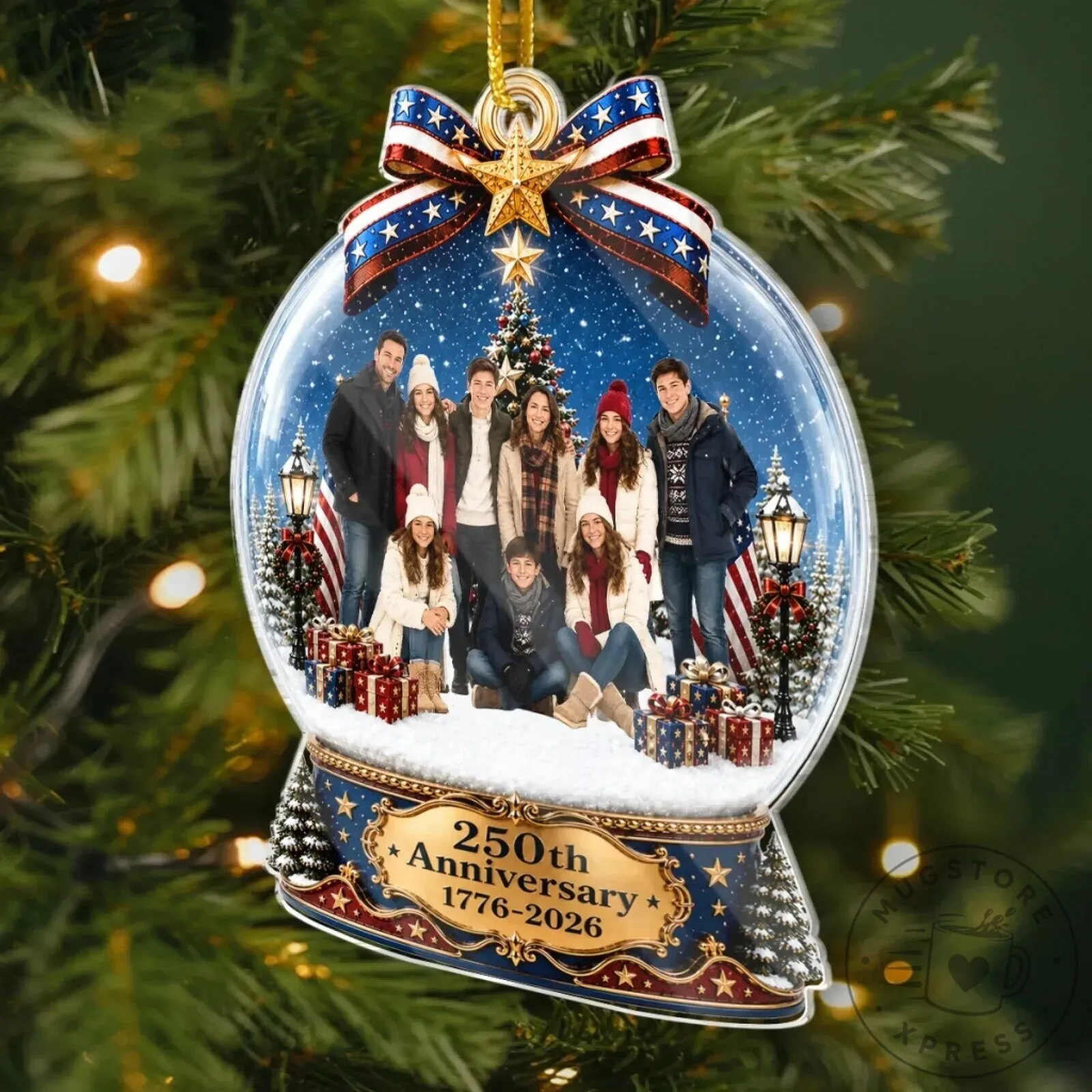 Personalized 250th Anniversary Christmas Snow Globe Family Photo Ornament 12 Personalized 250th Anniversary Christmas Snow Globe Family Photo Ornament