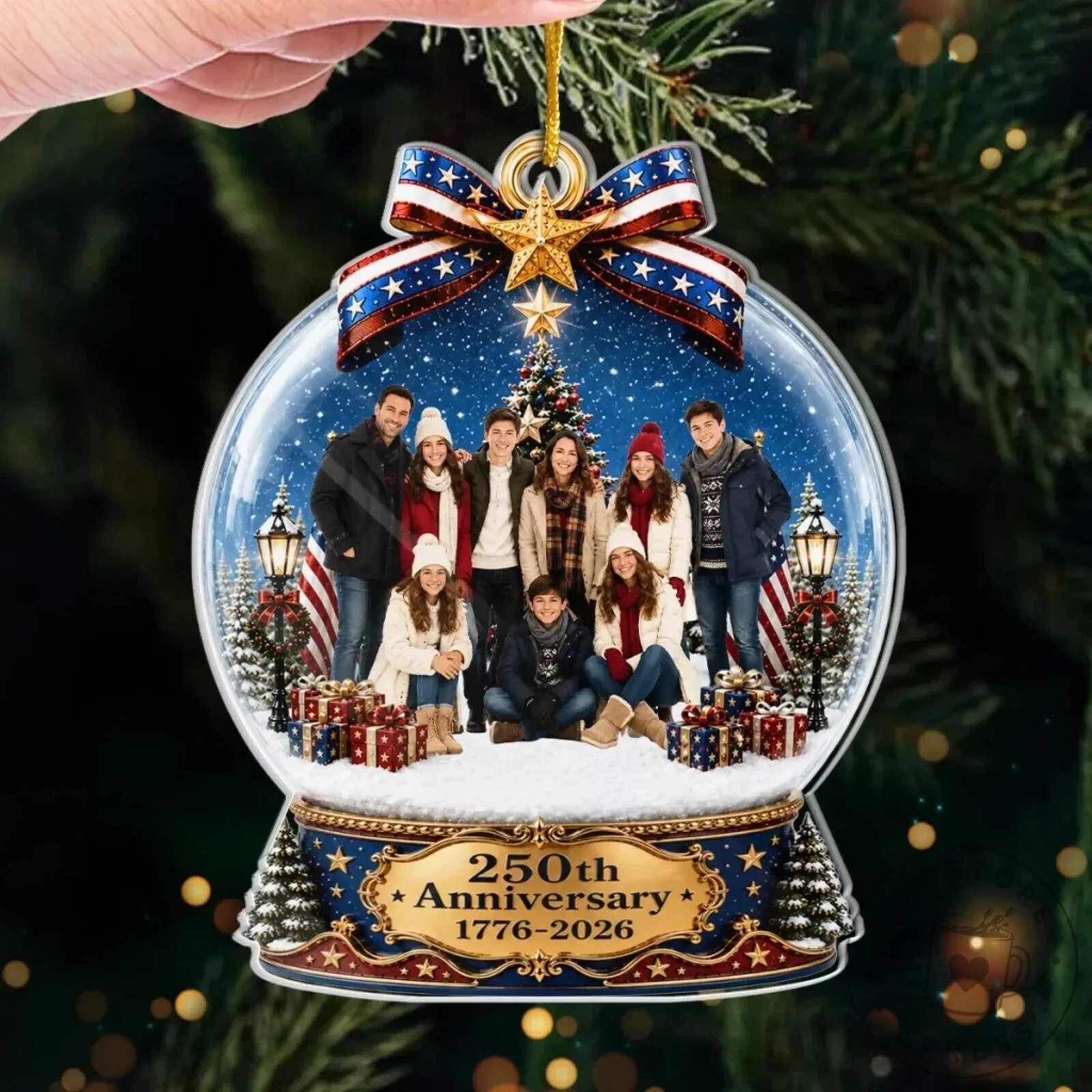 Personalized 250th Anniversary Christmas Snow Globe Family Photo Ornament 13 Personalized 250th Anniversary Christmas Snow Globe Family Photo Ornament