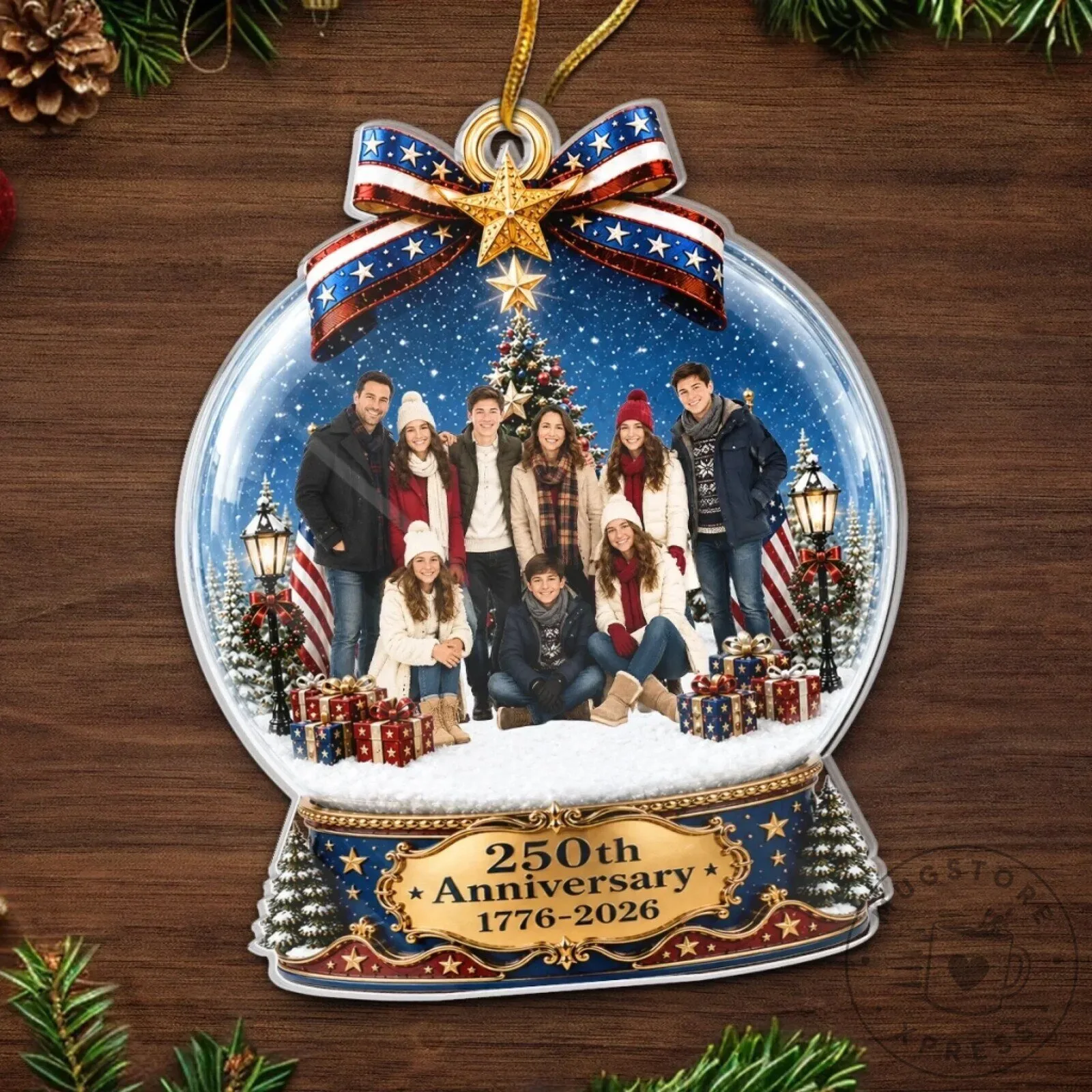 Personalized 250th Anniversary Christmas Snow Globe Family Photo Ornament 14 Personalized 250th Anniversary Christmas Snow Globe Family Photo Ornament