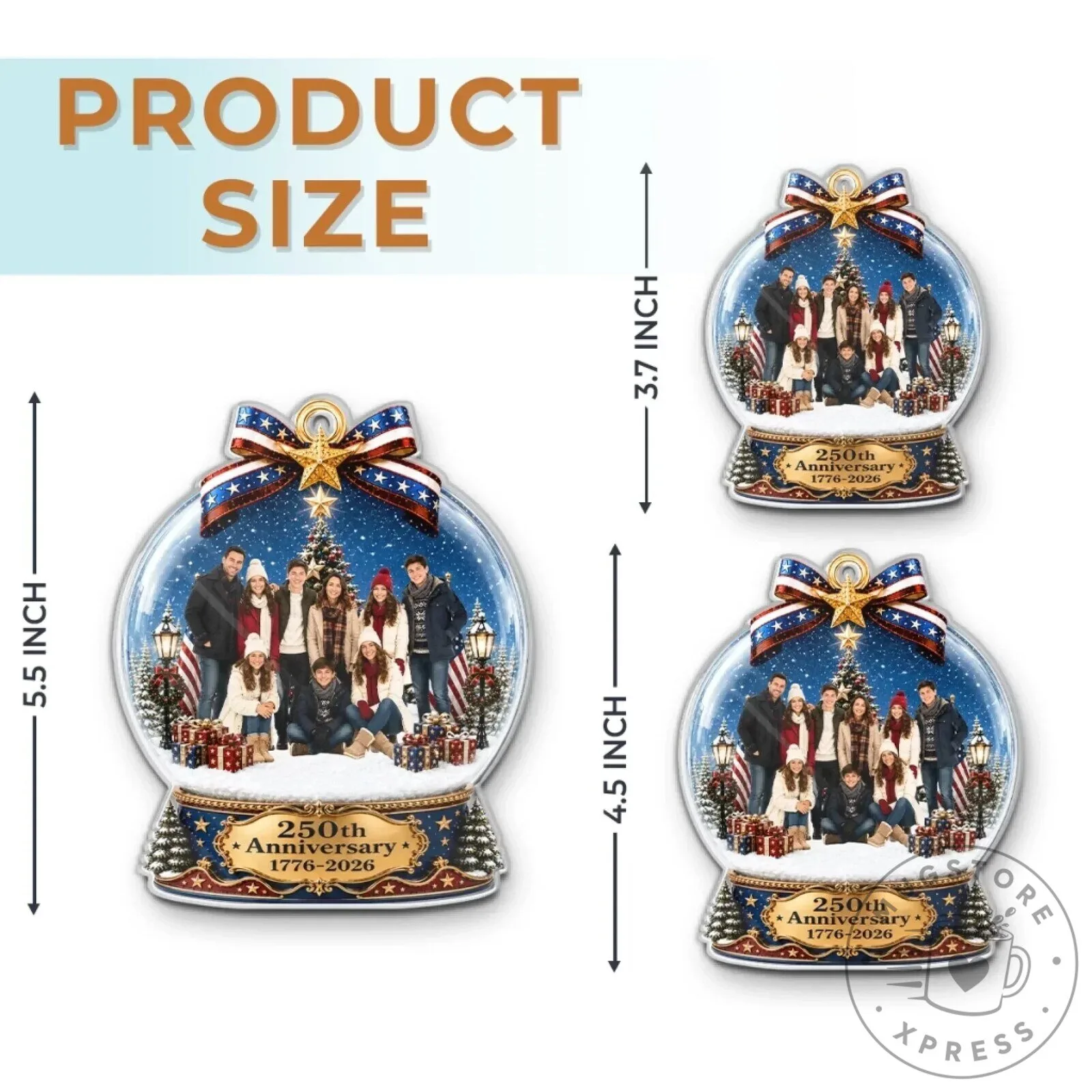 Personalized 250th Anniversary Christmas Snow Globe Family Photo Ornament 15 Personalized 250th Anniversary Christmas Snow Globe Family Photo Ornament