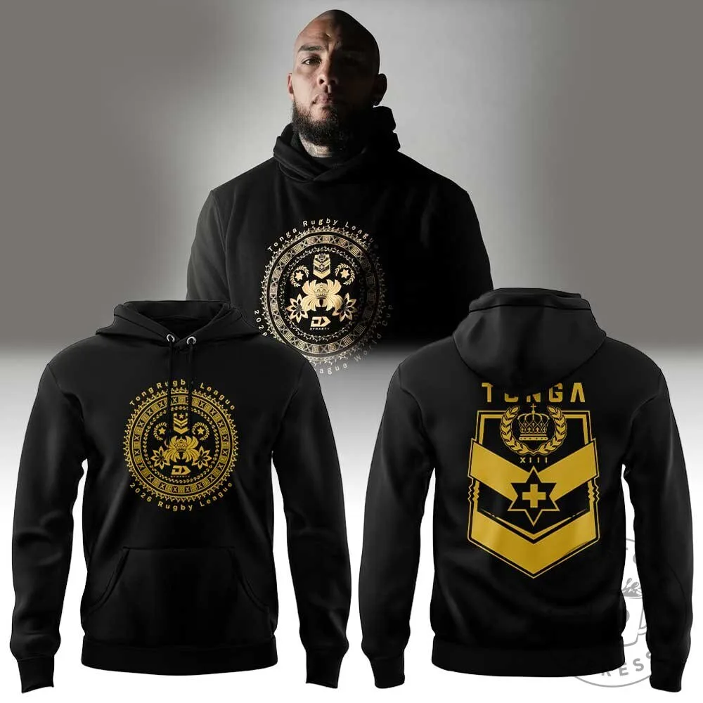Tonga Rugby League World Championship 2026 Gold Emblem Black Hoodie