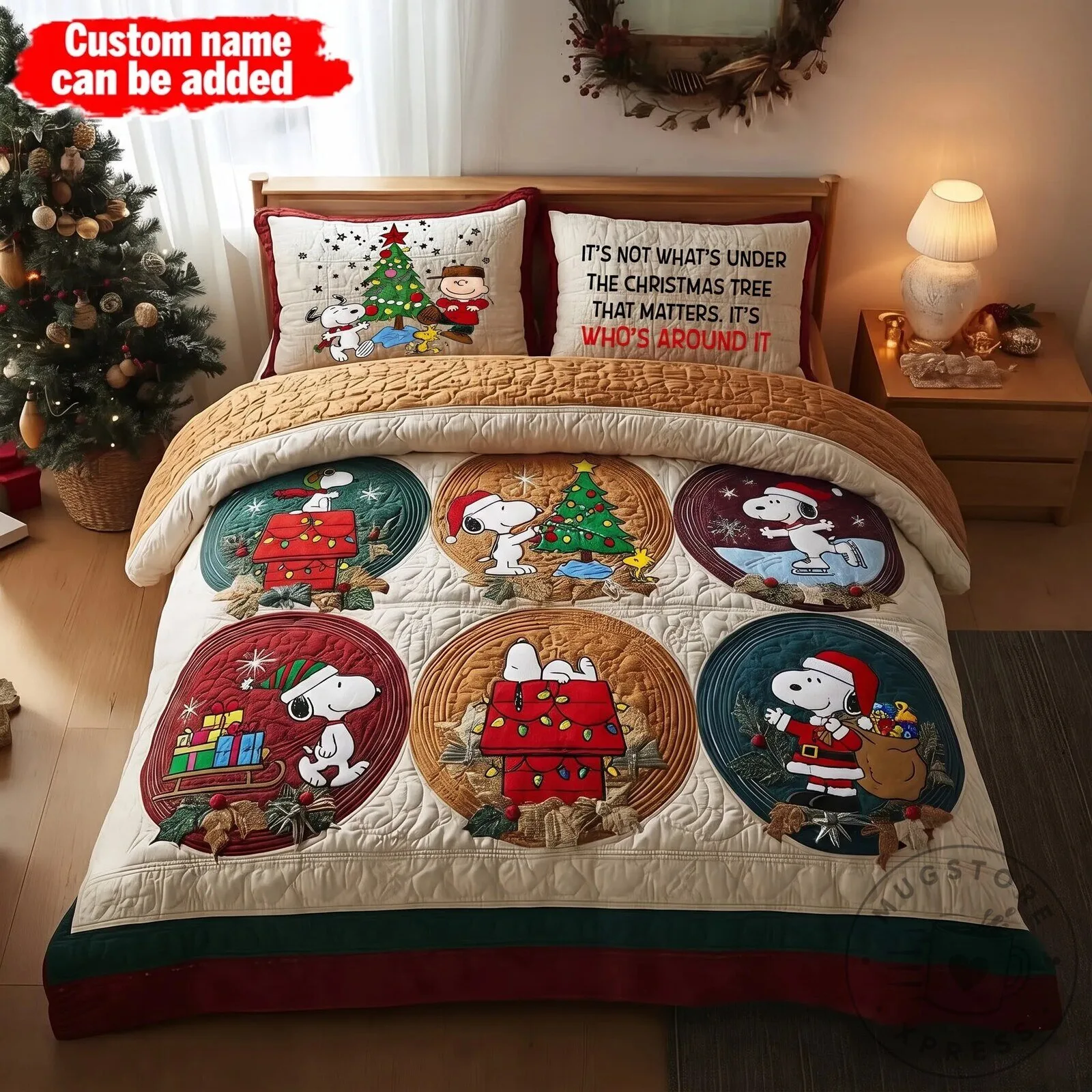 Snoopy Peanuts Christmas Holiday Quilted Bedding Set with Pillow Shams