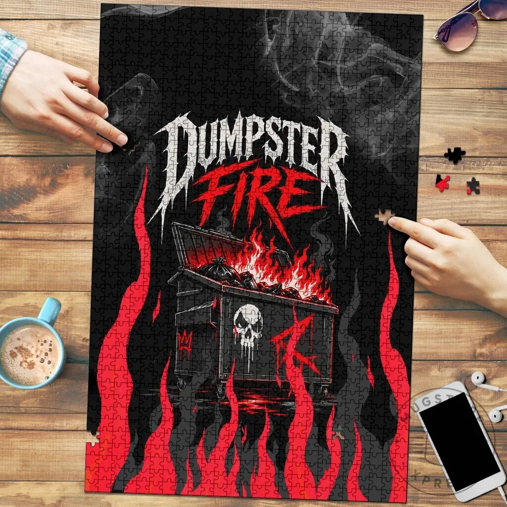 Dumpster Fire Everything Is Fine Skull Heavy Metal Sarcastic Art Jigsaw Puzzle