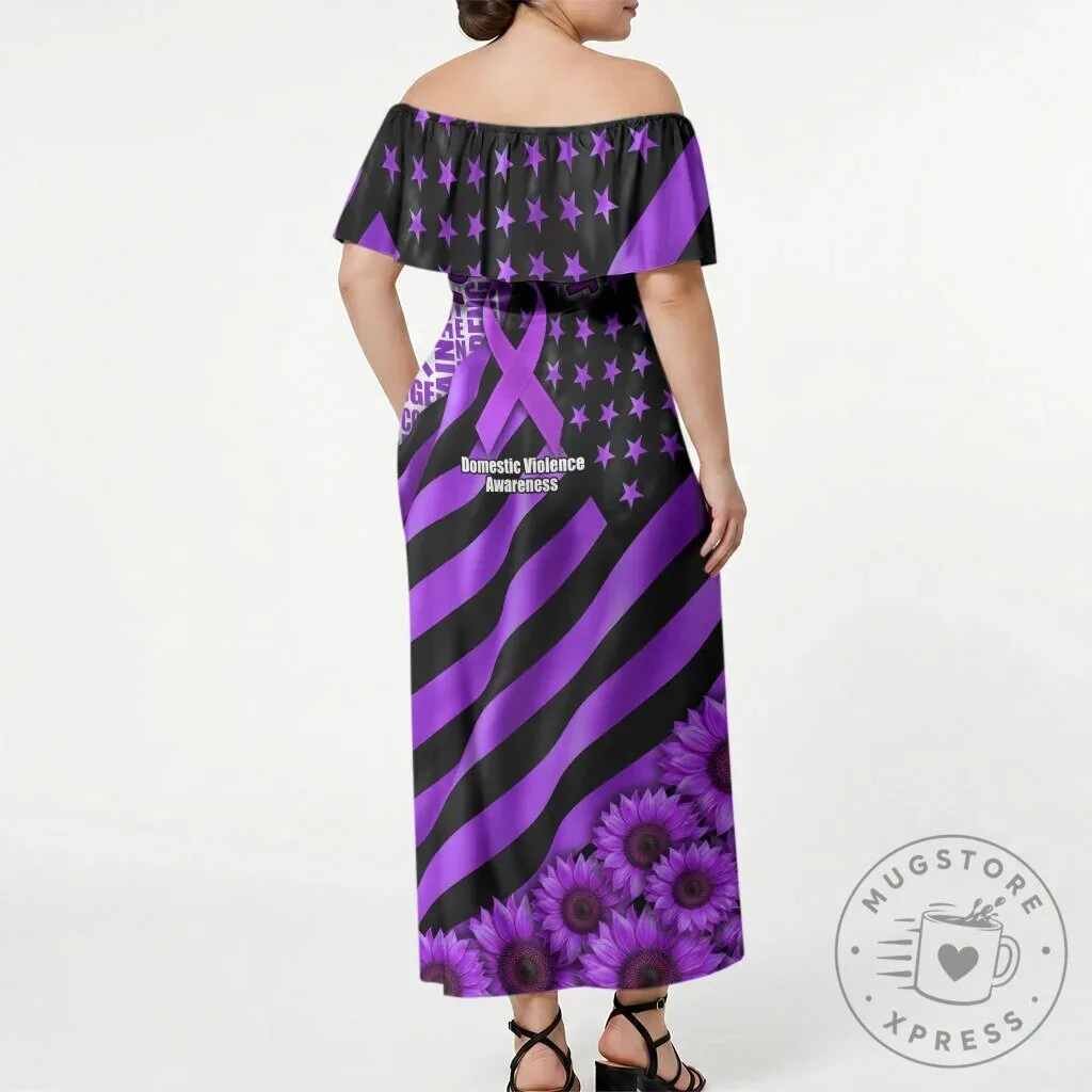 Domestic Violence Awareness Strong Woman Purple Ribbon Sunflower Off Shoulder Maxi Dress 5 Domestic Violence Awareness Strong Woman Purple Ribbon Sunflower Off Shoulder Maxi Dress