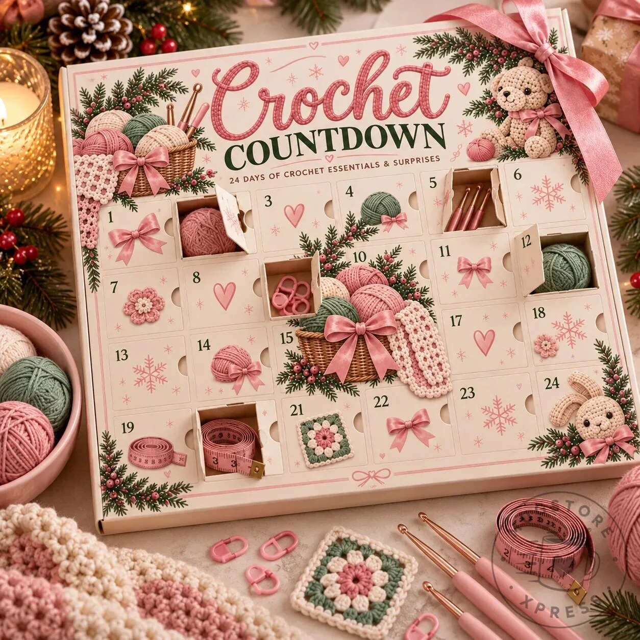 Crochet Countdown Advent Calendar Box with Yarn and Crochet Hooks 14 Crochet Countdown Advent Calendar Box with Yarn and Crochet Hooks