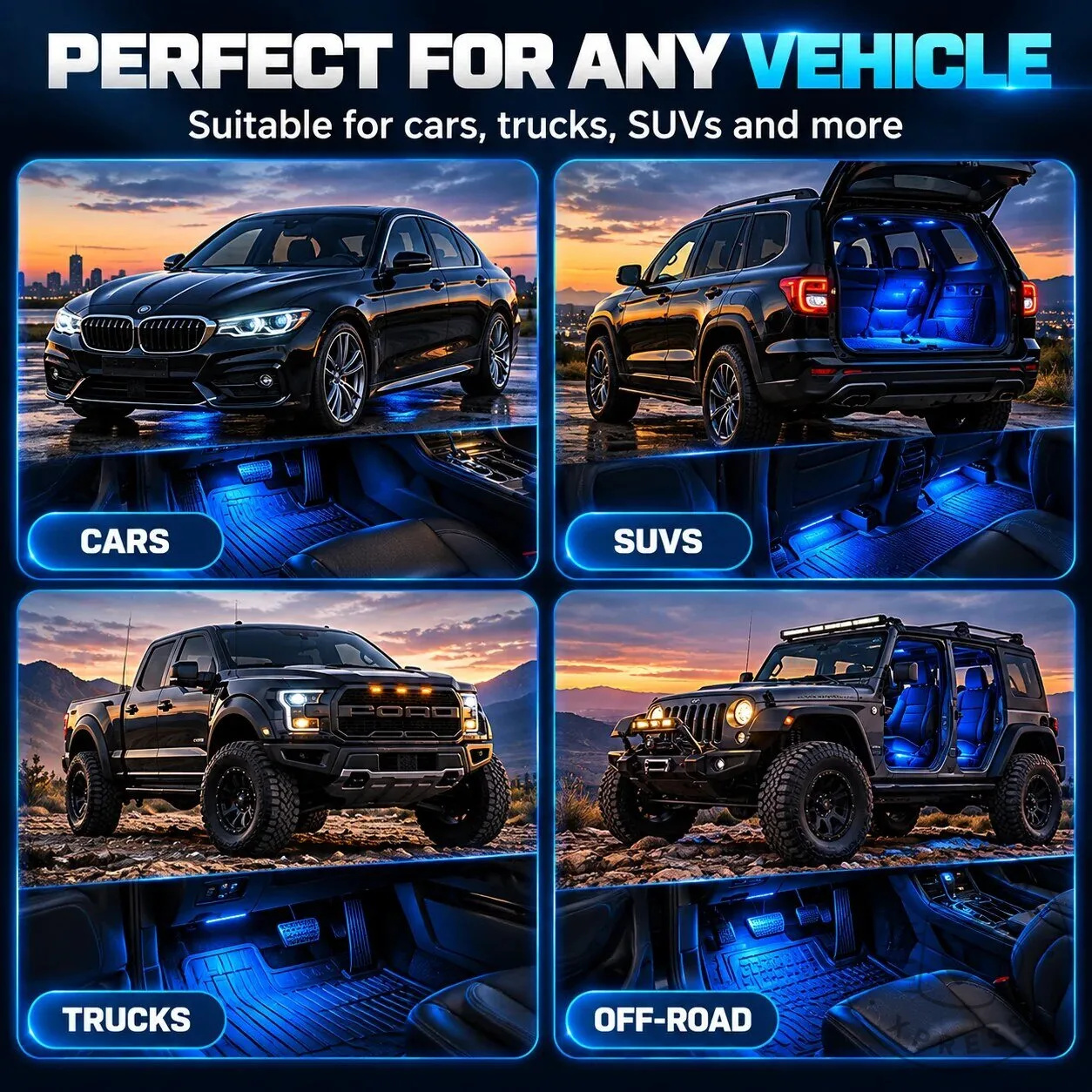 Wireless Car Interior LED Lights with Remote Control, Adjustable Colors and Brightness 17 Wireless Car Interior LED Lights with Remote Control, Adjustable Colors and Brightness