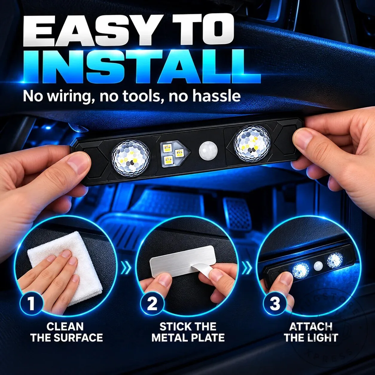 Wireless Car Interior LED Lights with Remote Control, Adjustable Colors and Brightness 18 Wireless Car Interior LED Lights with Remote Control, Adjustable Colors and Brightness