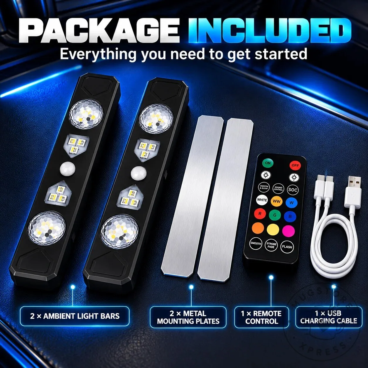 Wireless Car Interior LED Lights with Remote Control, Adjustable Colors and Brightness 19 Wireless Car Interior LED Lights with Remote Control, Adjustable Colors and Brightness