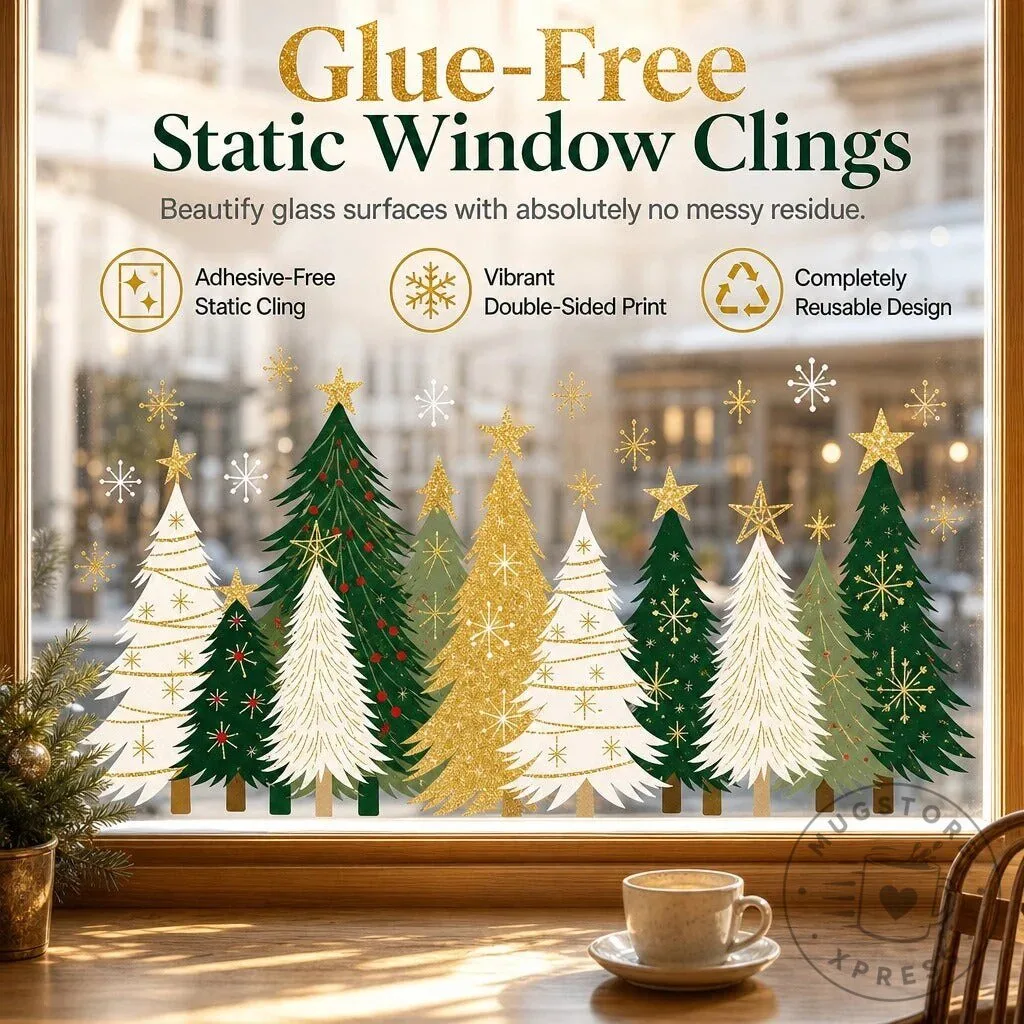 Christmas Tree Static Window Clings Holiday Decor Double-Sided Reusable Decals