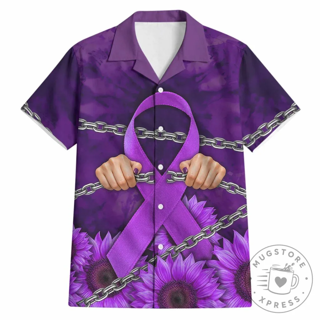 Domestic Violence Awareness Purple Ribbon Sunflower Breaking Chains Hawaiian Shirt