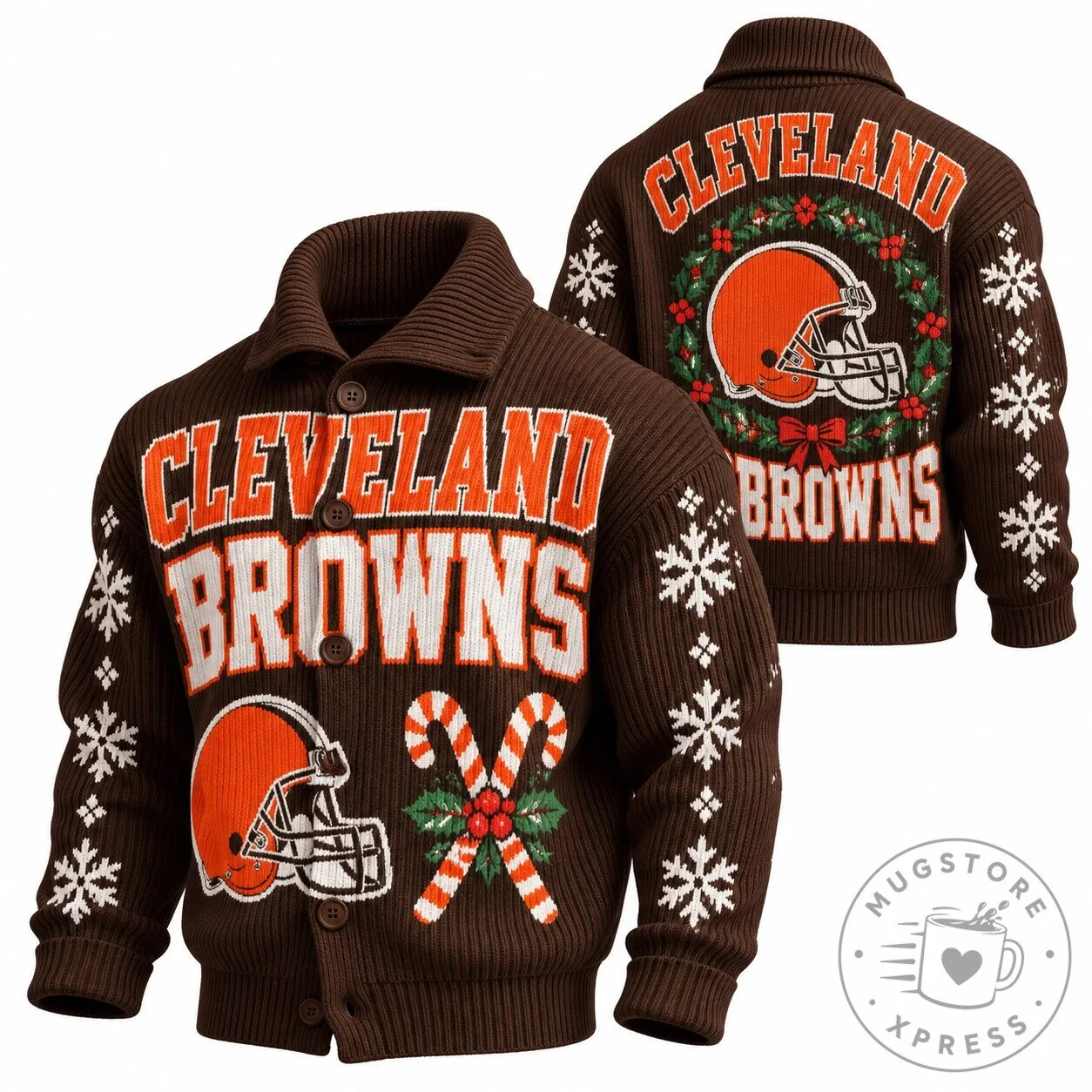 Cleveland Browns Christmas Holiday Ugly Sweater Knit Cardigan