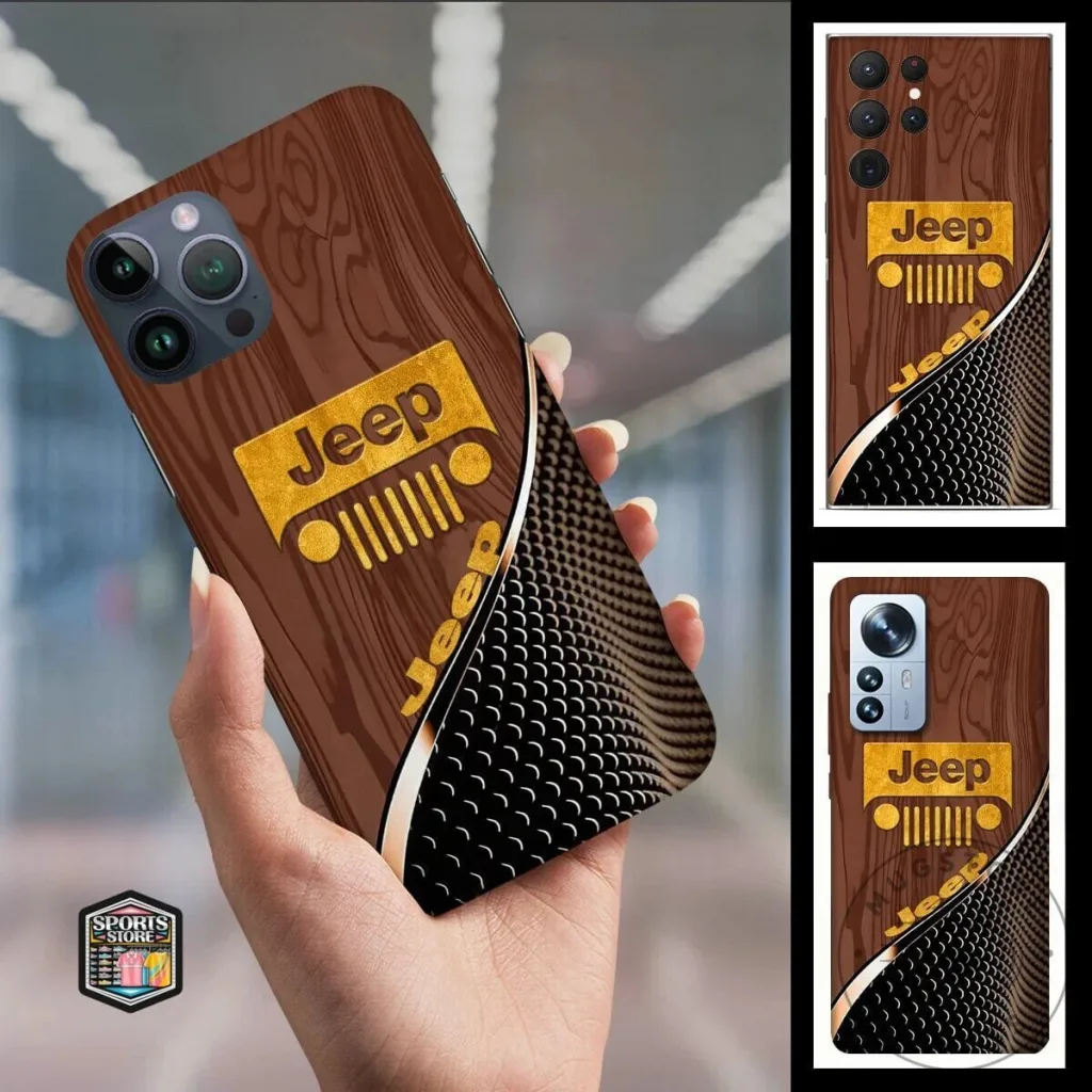 Jeep Logo Wood Grain And Black Textured Design Phone Case
