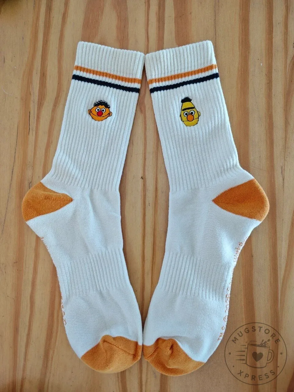 Bert and Ernie Sesame Street Cartoon Character White Striped Socks