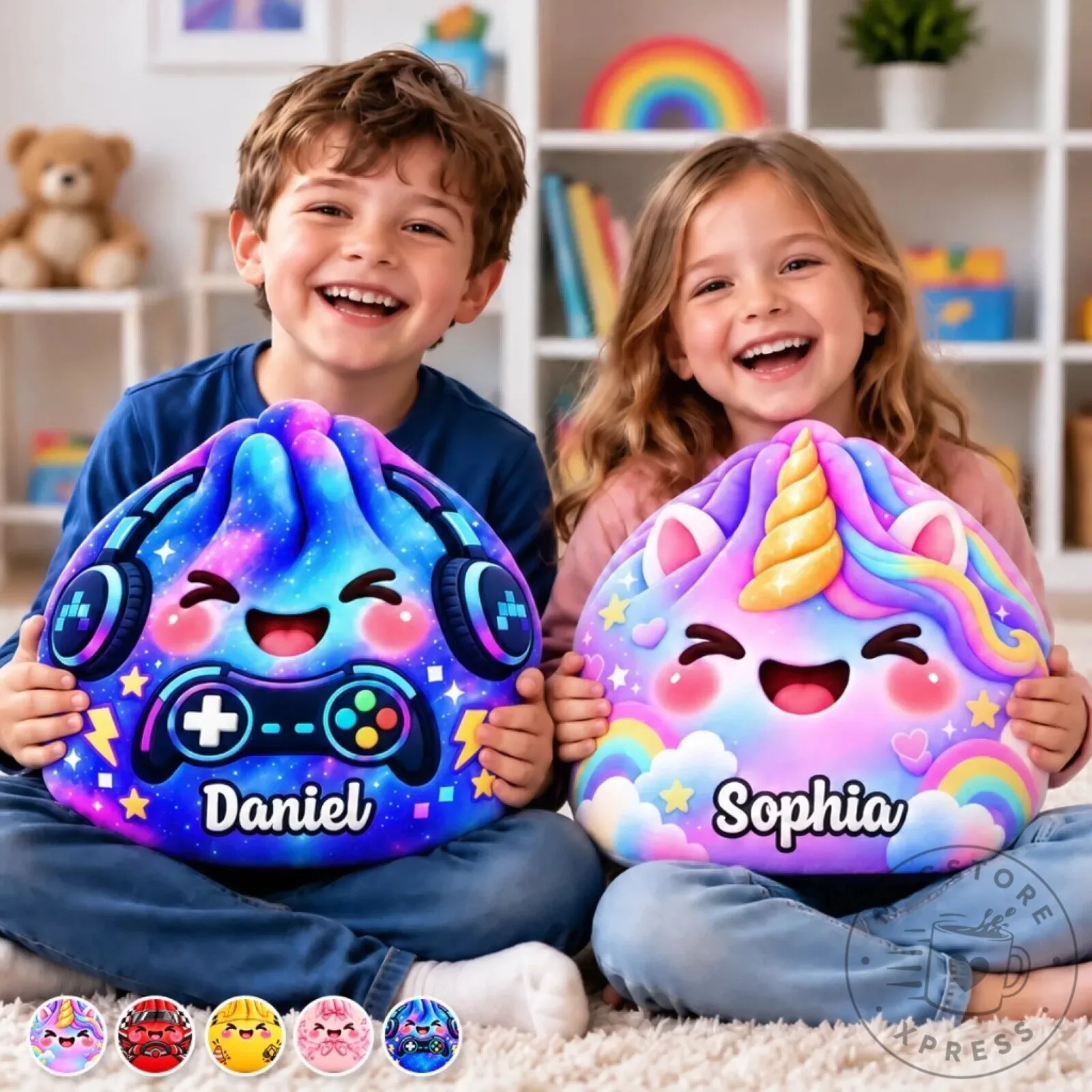 Personalized Gamer and Unicorn Shaped Pillow for Kids with Custom Name