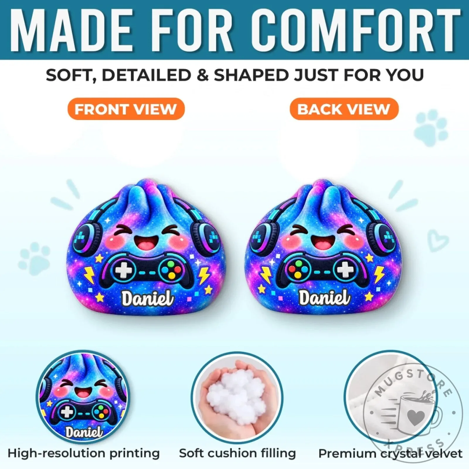 Personalized Gamer and Unicorn Shaped Pillow for Kids with Custom Name 17 Personalized Gamer and Unicorn Shaped Pillow for Kids with Custom Name