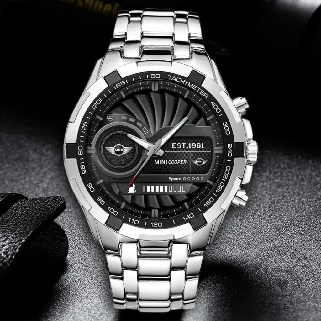 Mini Cooper Est. 1961 Tachymeter Elegant Stainless Steel Watch