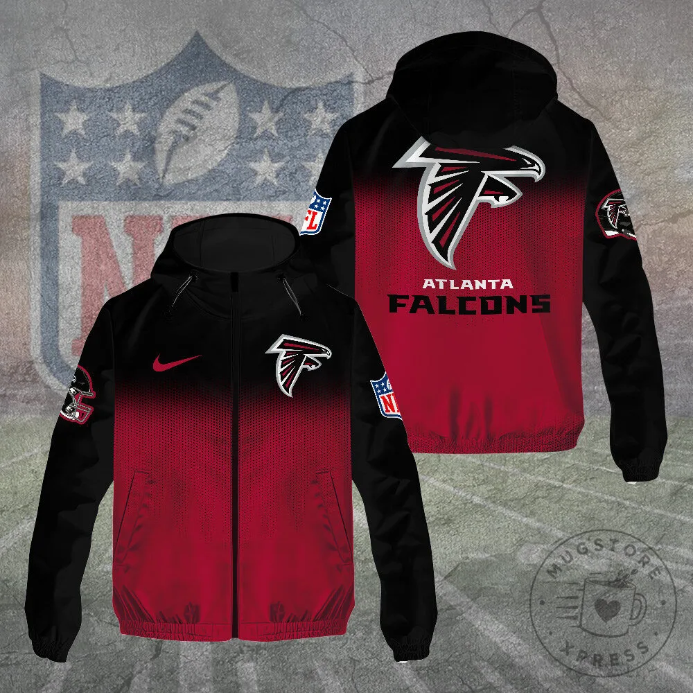 Atlanta Falcons NFL Football Team Black and Red Gradient Windbreaker Jacket