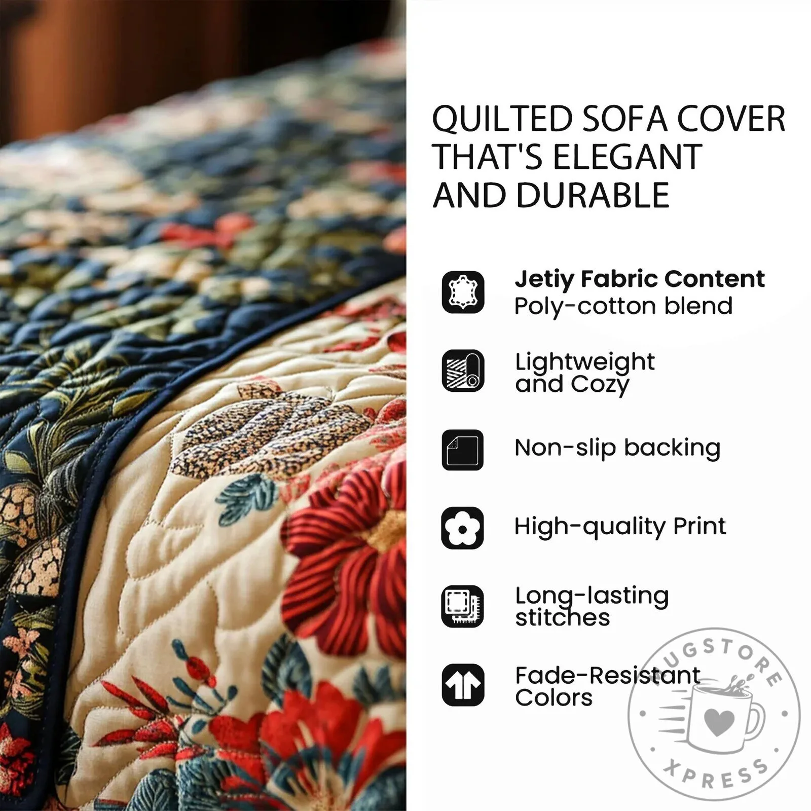 Floral Quilted Sofa Cover featuring a Peace Sign and Hippie Van Design 20 Floral Quilted Sofa Cover featuring a Peace Sign and Hippie Van Design