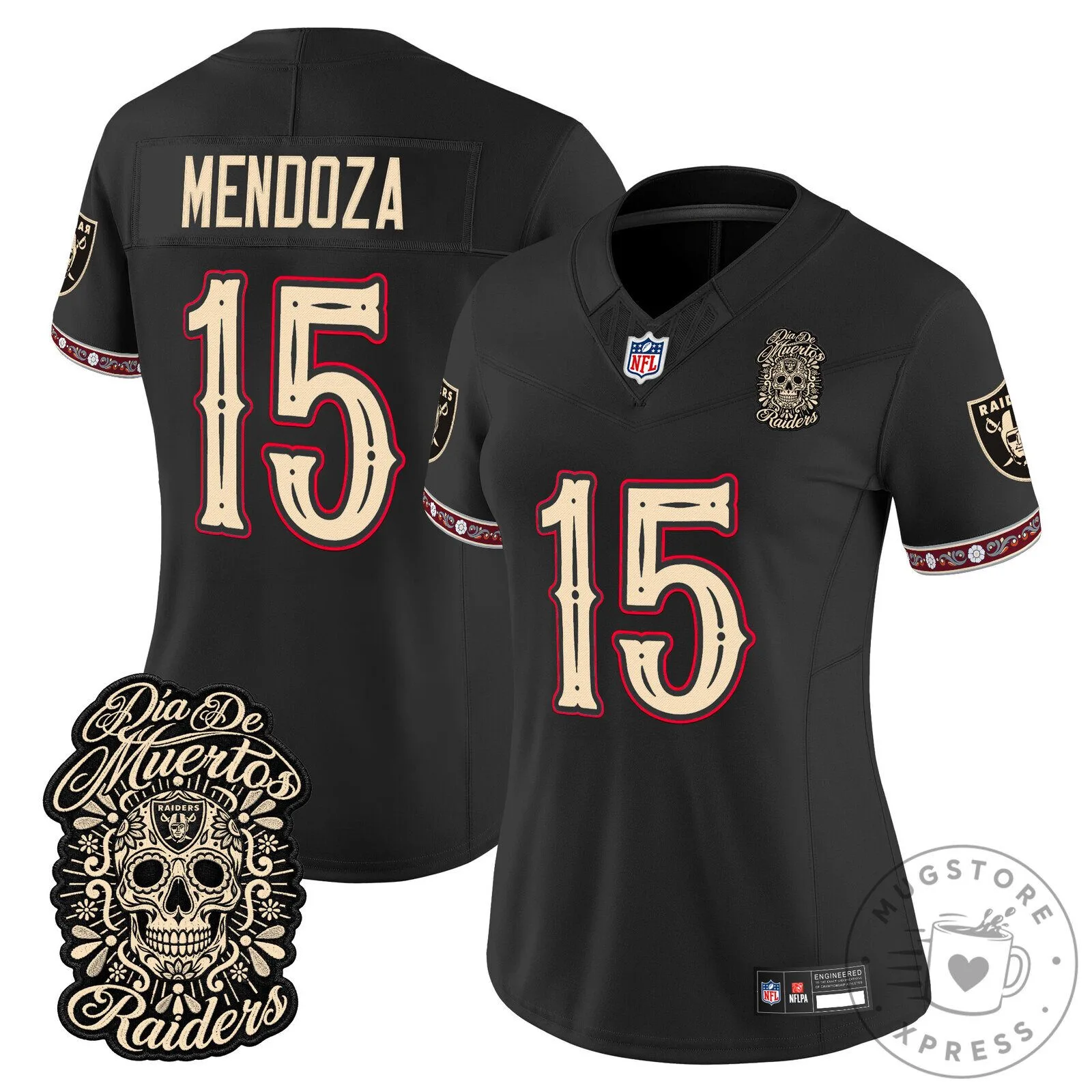 Las Vegas Raiders Day of the Dead Mendoza Number 15 Football Jersey for Women