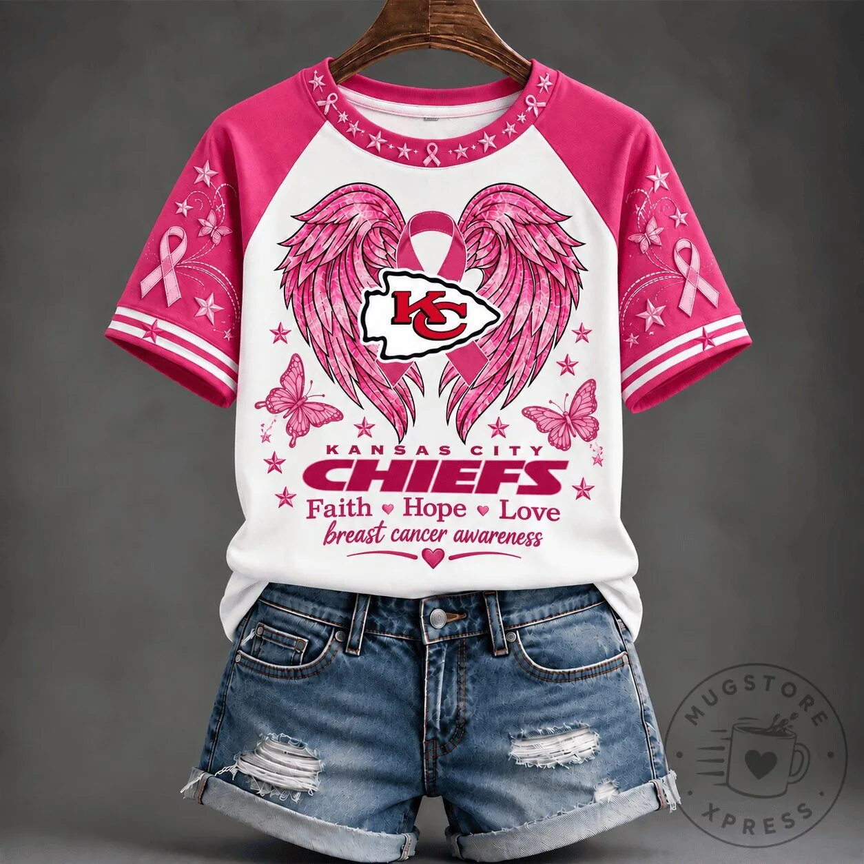 Kansas City Chiefs Faith Hope Love Breast Cancer Awareness so in love T-Shirt