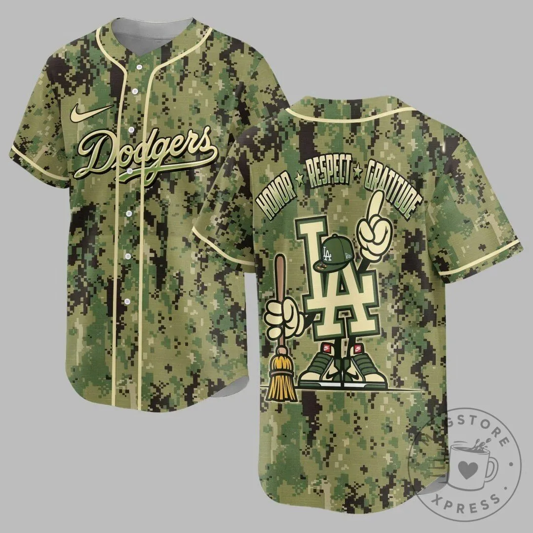 Los Angeles Dodgers Camouflage Honor Respect Gratitude Baseball Jersey 3 Los Angeles Dodgers Camouflage Honor Respect Gratitude Baseball Jersey
