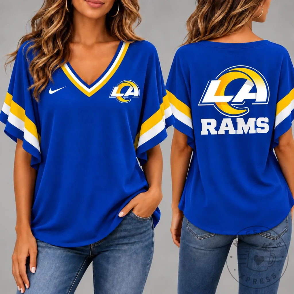 Los Angeles Rams Women's Royal Blue Game Day Short Sleeve Football T-Shirt Los Angeles Rams Women's Royal Blue Game Day Short Sleeve Football T-Shirt