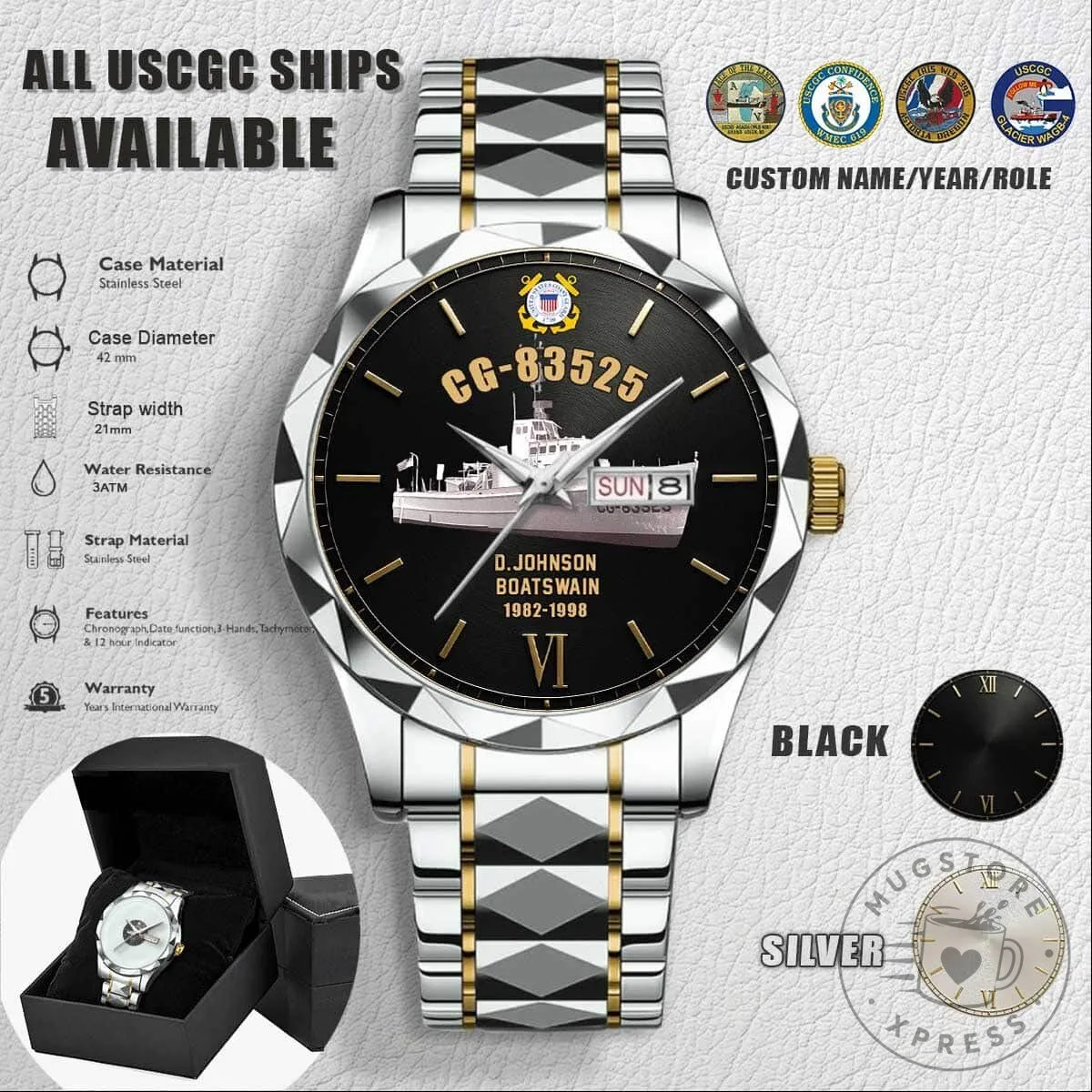 United States Coast Guard Cutter Ships Stainless Steel Wrist Watch