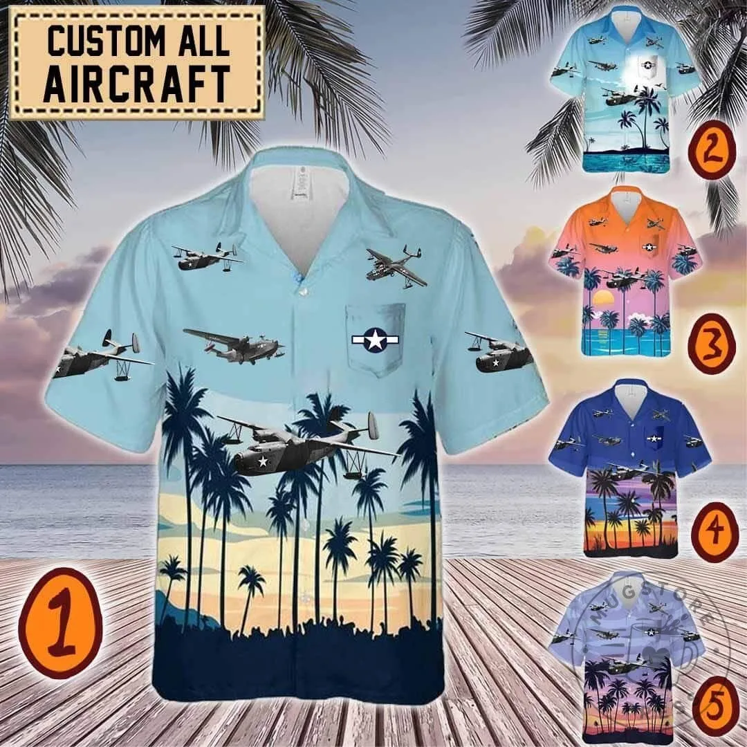 Martin PBM Mariner Aircraft Sunset Beach Hawaiian Shirt