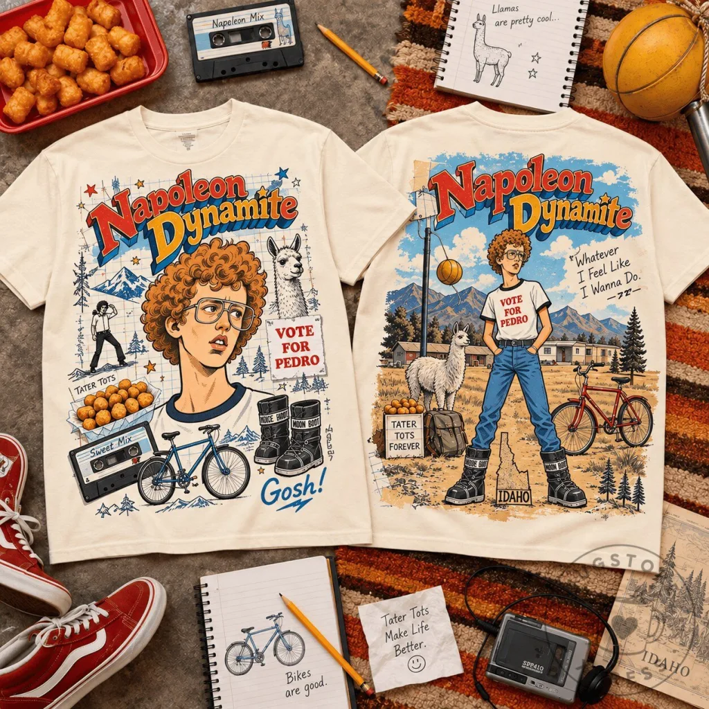 Napoleon Dynamite Vote For Pedro Vintage Movie Poster Graphic T-Shirt Napoleon Dynamite Vote For Pedro Vintage Movie Poster Graphic T-Shirt