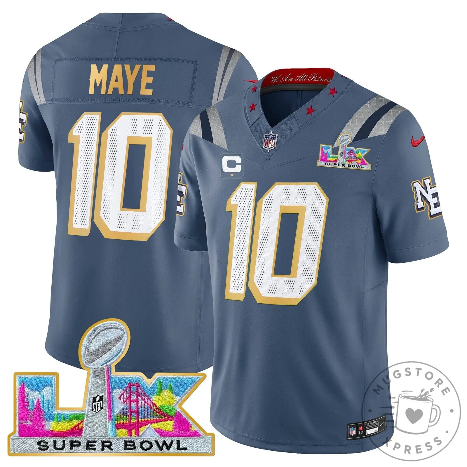 New England Patriots Super Bowl LX Gold Trim Vapor Limited Football Jersey