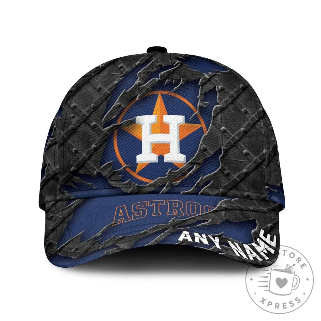 Houston Astros Personalized Name Black Metal Design Classic Baseball Cap Hat