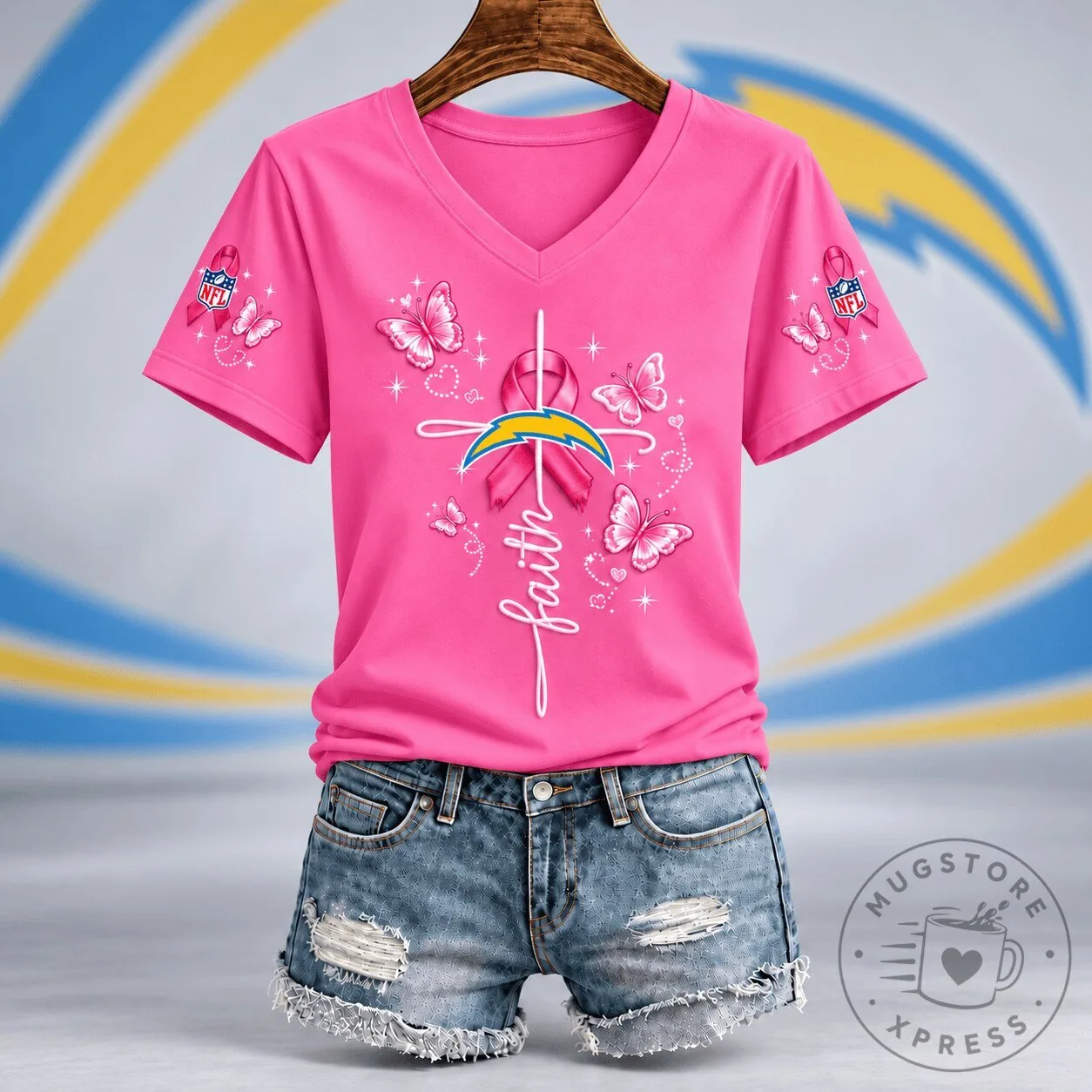 Los Angeles Chargers NFL Breast Cancer Awareness Faith Hope Love T-Shirt