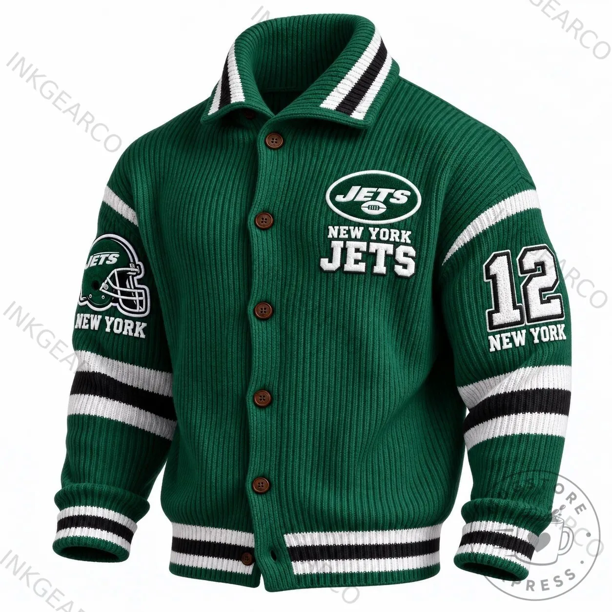 New York Jets American Football Team Green Knit Cardigan Jacket