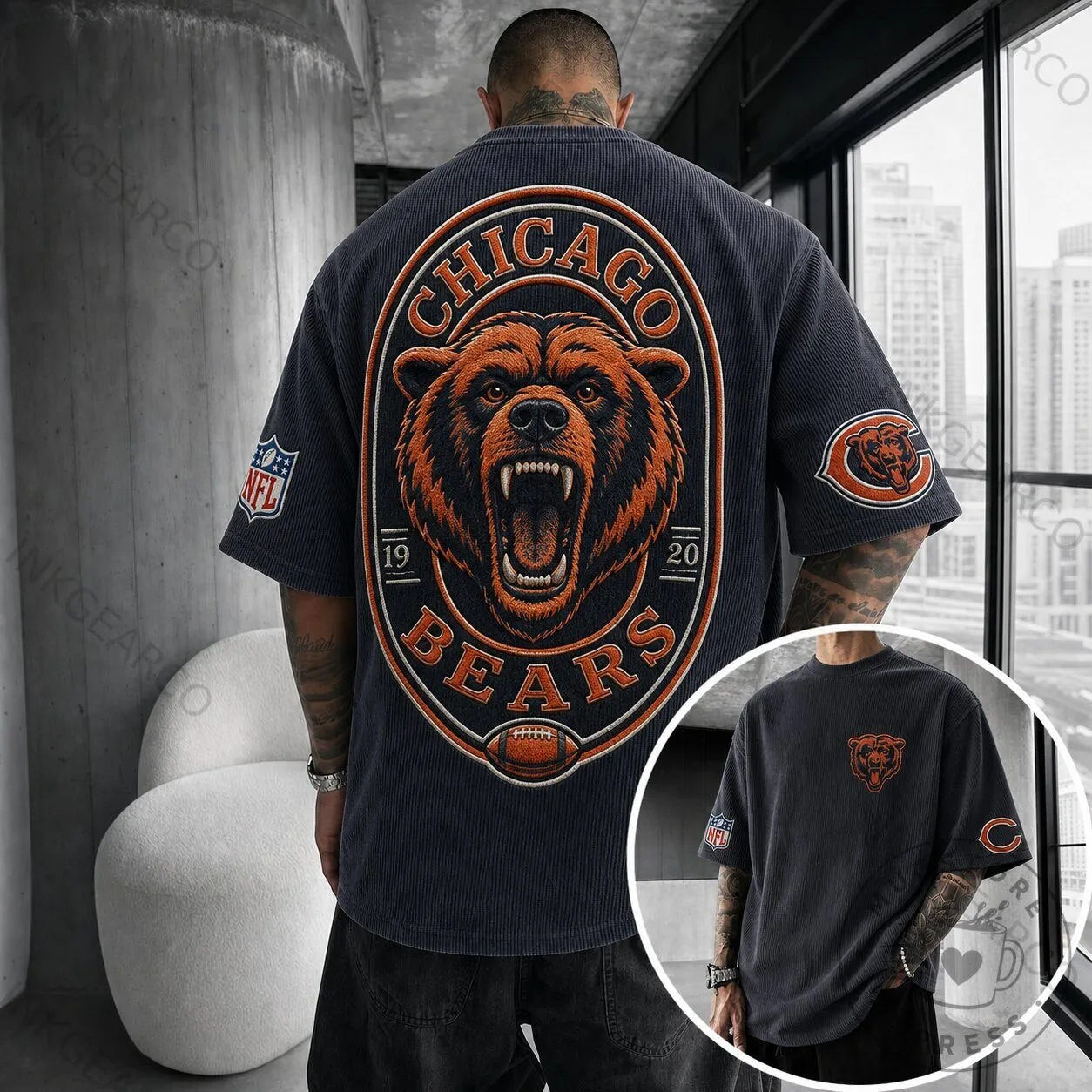 Chicago Bears NFL Football Team Logo Short Sleeve Oversized T-Shirt