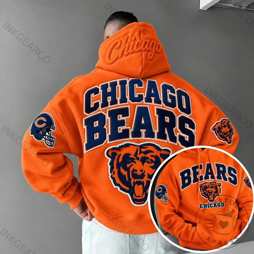 Orange Pullover Hoodie featuring the Chicago Bears NFL Team Logo Orange Pullover Hoodie featuring the Chicago Bears NFL Team Logo
