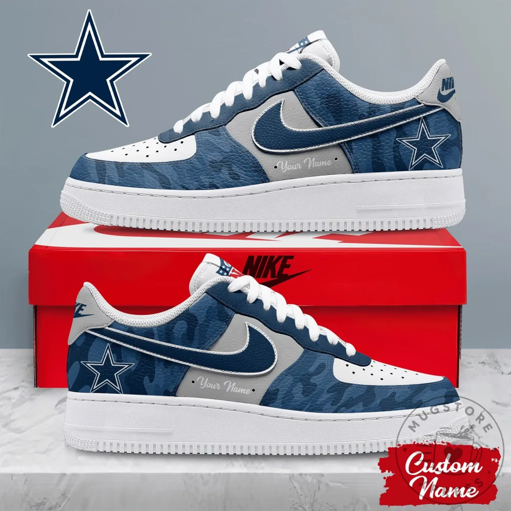 Dallas Cowboys Custom Name NFL Team Logo Blue White Patterned Athletic Shoes