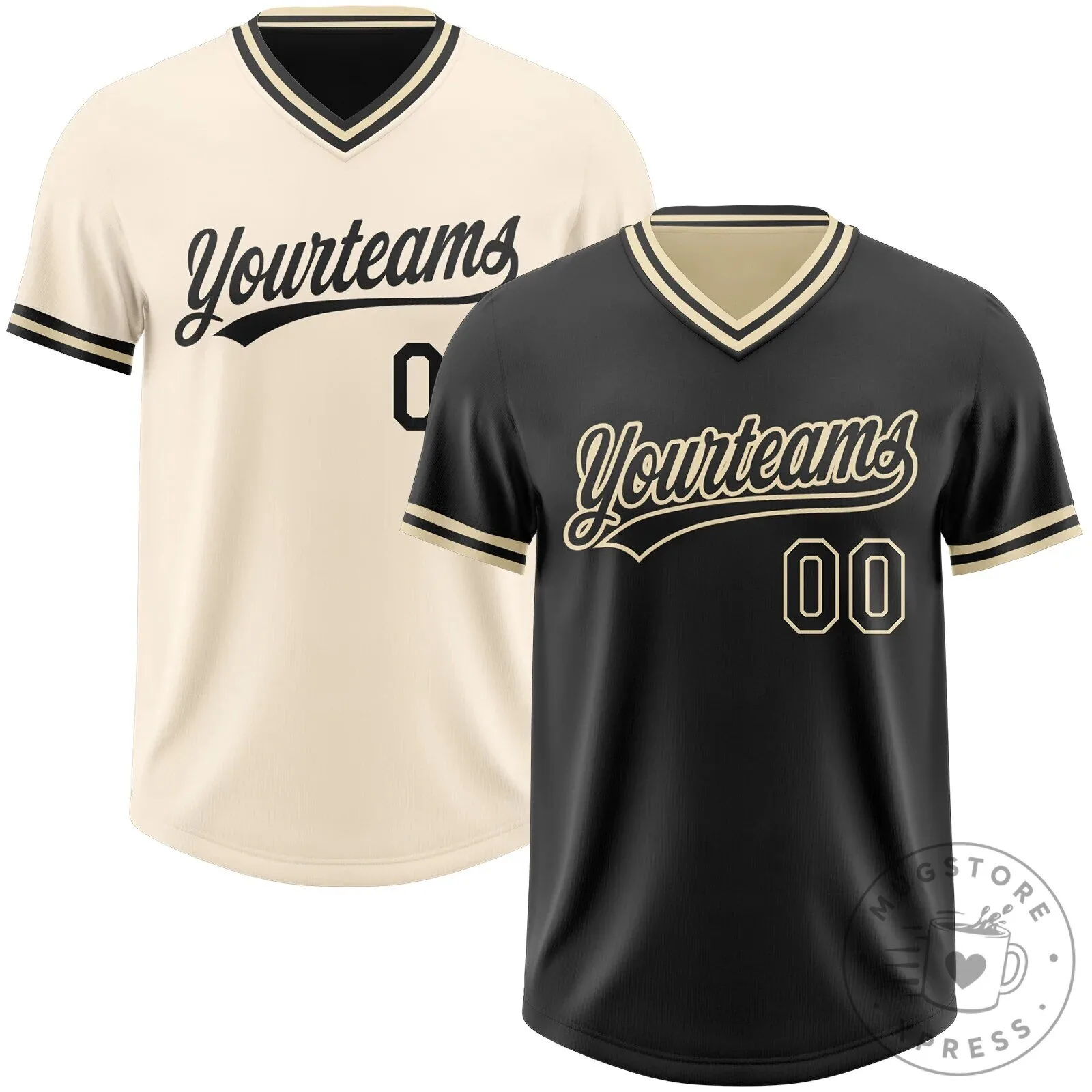 Reversible V Neck Baseball Jersey Shirt in Custom Black Cream Design