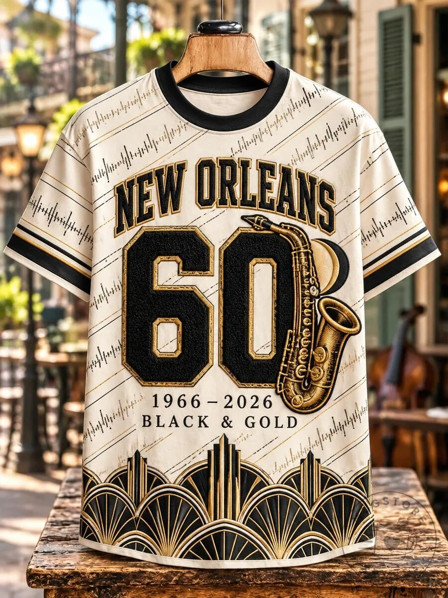 New Orleans 60th Anniversary Black And Gold Short-Sleeve T-Shirt